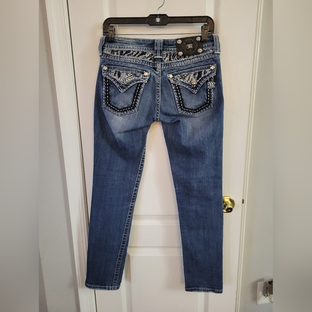 Miss Me Low Rise Crystal Embellished Skinny Jeans Size 28 Dark Wash JE5351S5R - Picture 6 of 12